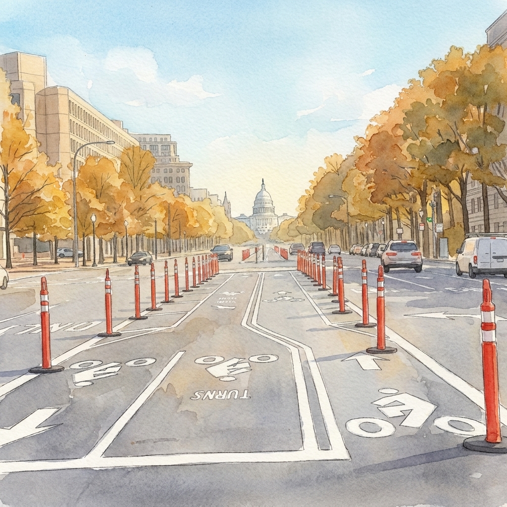 Page 002: sunday morning. six blocks down pennsylvania avenue, the bike-lane chevrons still wet from the night, the capitol smaller than i expected.