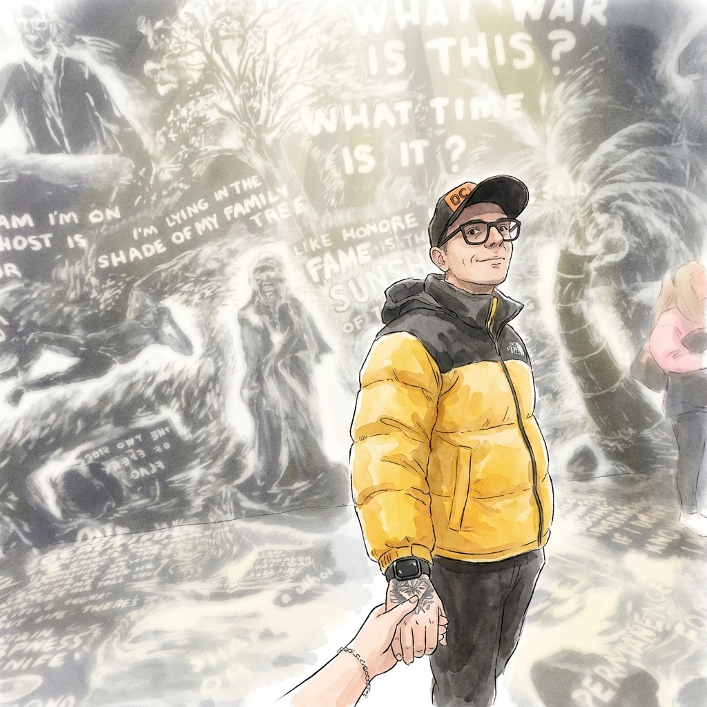 Page 005: the exhibit asked, in white chalk on a black wall, what war is this? — and we did not, then, have an answer that fit on a wall.