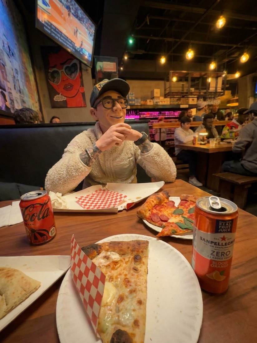 Pizza booth · Saturday night, drawn in the Claymation style.