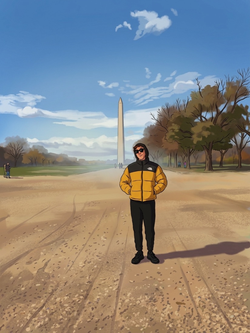 Behind the metro · Sunday afternoon, drawn in the Disney classic style.